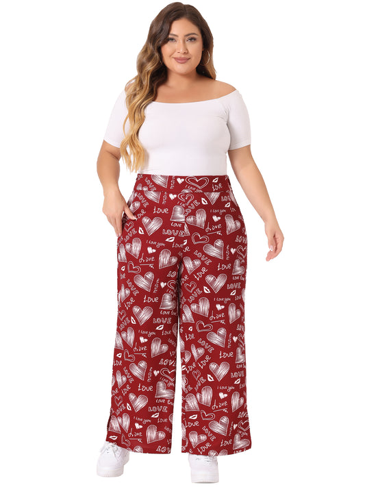Women's Plus Size Summer Palazzo Pants Stretchy High Waist Polka Dots Casual Wide Leg Pants