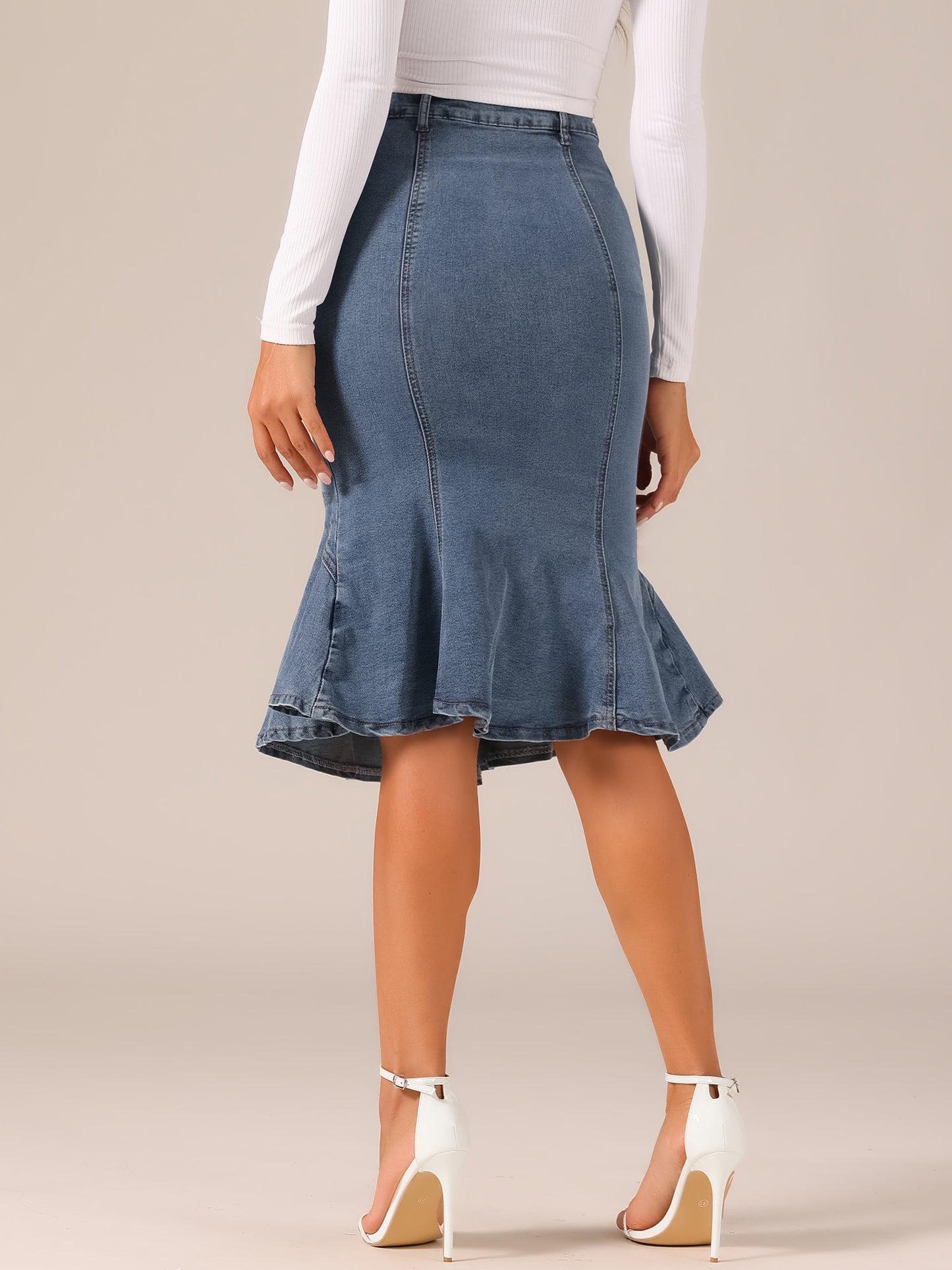 Women's Denim Jean Skirt High Waist Bodycon Ruffles Fishtail Skirt