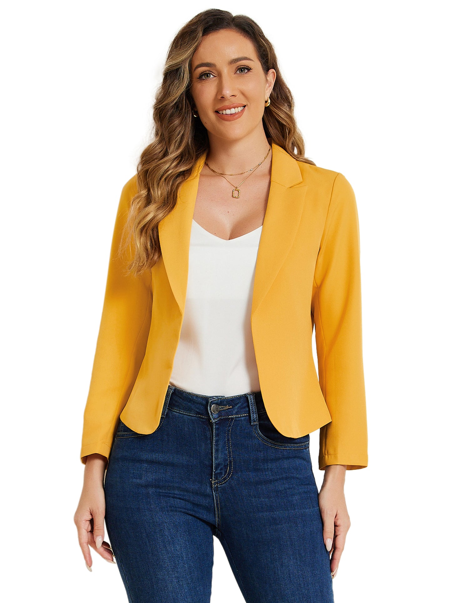 Women's Open Front Business Casual Lightweight Crop Blazer (Available in Plus Size)