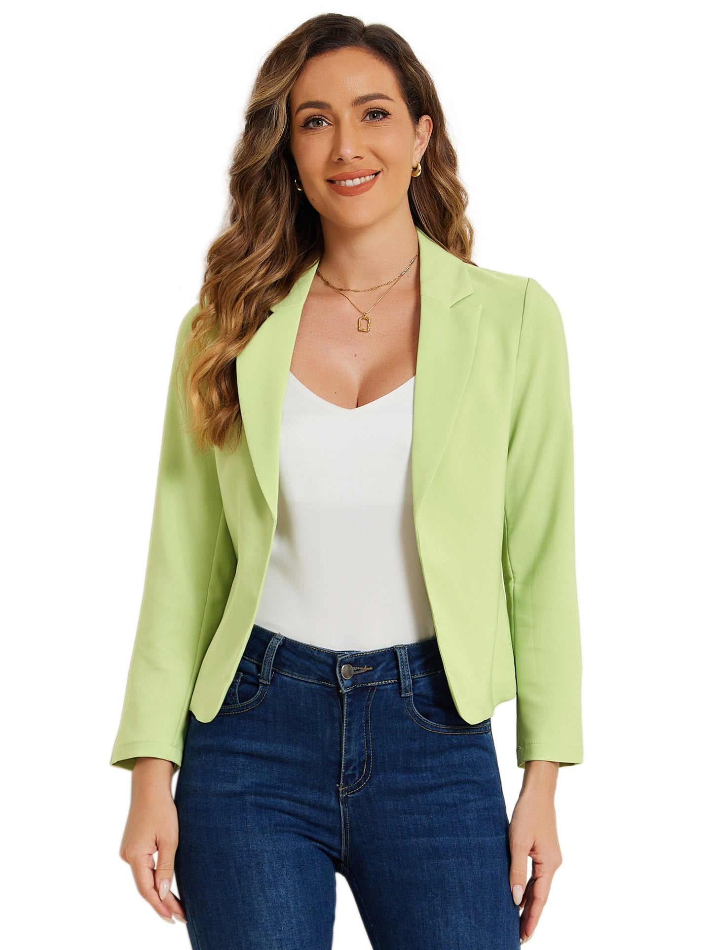 Women's Open Front Business Casual Lightweight Crop Blazer (Available in Plus Size)