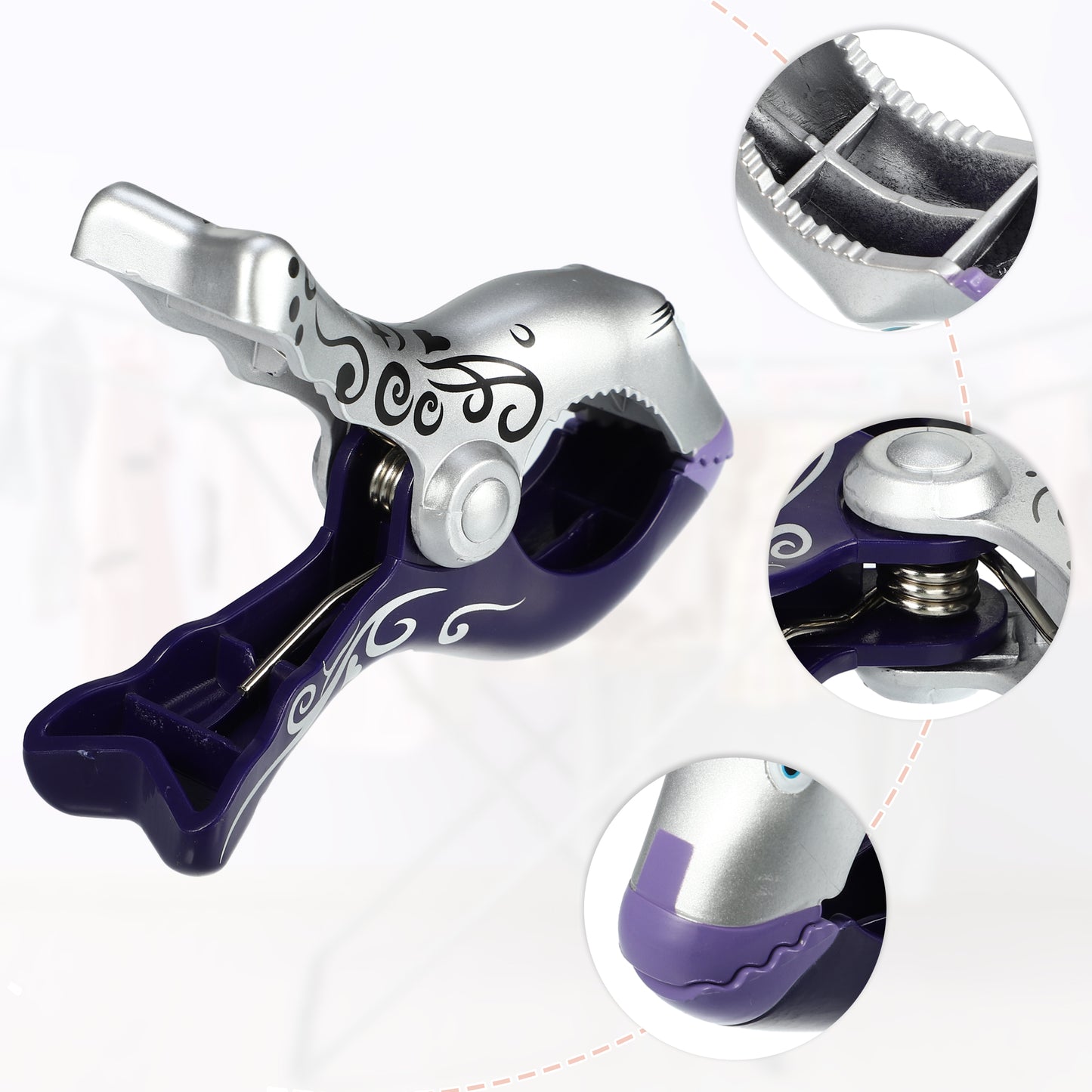Clownfish ABS Metal Clothespins for Clothes 4.53"x3.39"x1.50" 4 Pcs Purple Silver Tone