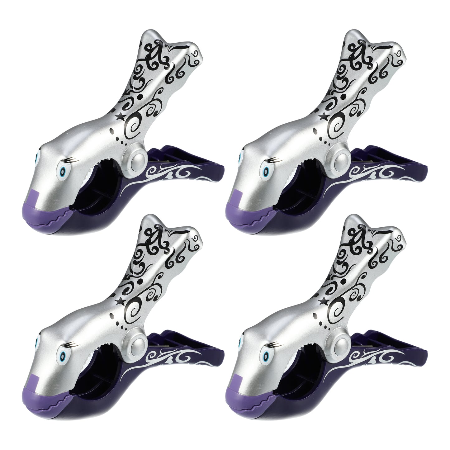 Clownfish ABS Metal Clothespins for Clothes 4.53"x3.39"x1.50" 4 Pcs Purple Silver Tone