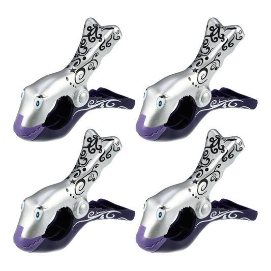 Clownfish ABS Metal Clothespins for Clothes 4.53"x3.39"x1.50" 4 Pcs Purple Silver Tone