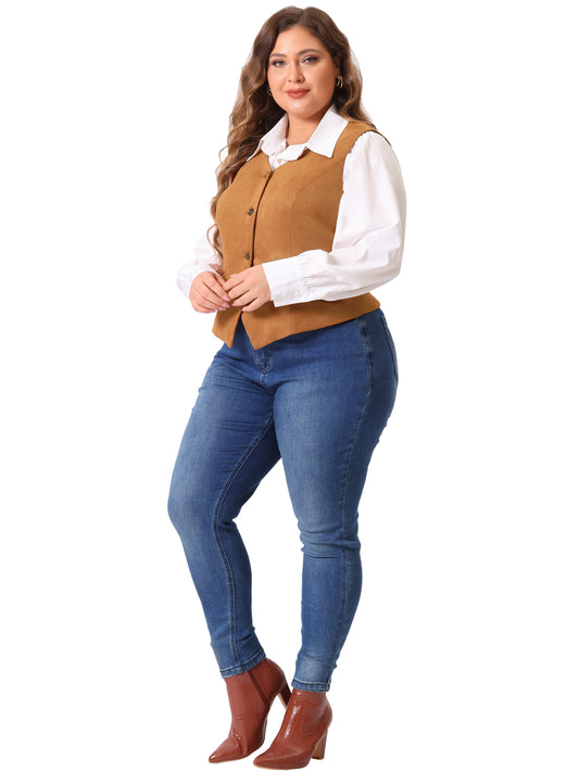 Women Plus Size Vests Fully Lined 4 Button V-Neck Dressy Suit Vest Waistcoat