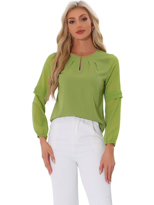 Women's Keyhole Neck Long Sleeve Business Casual Blouse Shirt