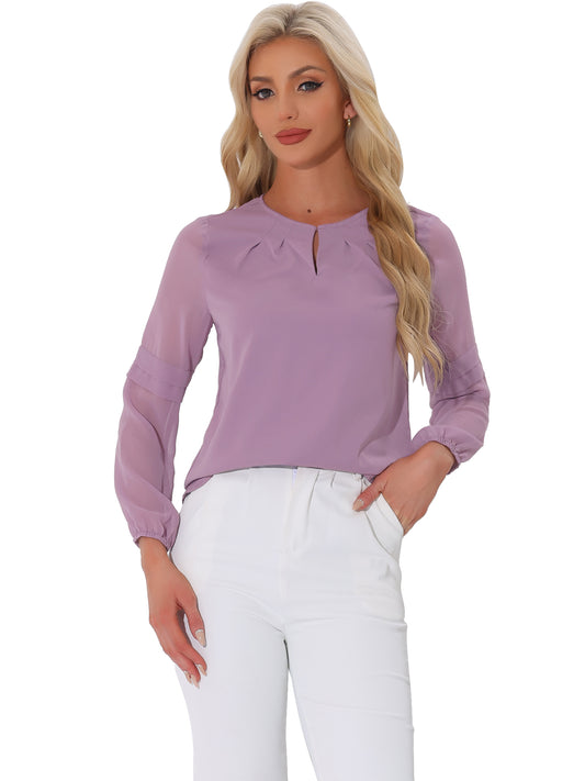 Women's Keyhole Neck Long Sleeve Business Casual Blouse Shirt