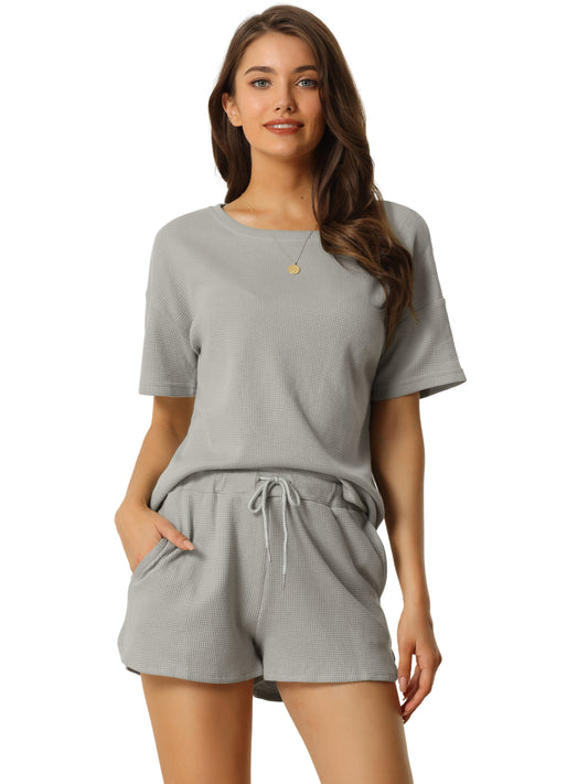 Ensemble de détente pour femme avec poches, tenue gaufrée, t-shirt et short, survêtement