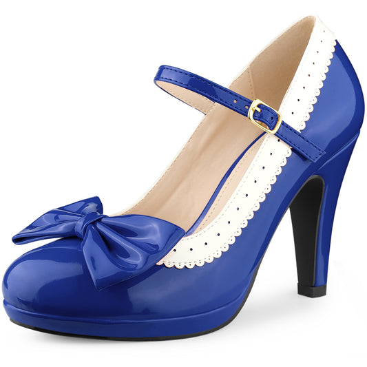 Zapatos retro para mujer con plataforma y lazo, tacones de aguja, zapatos Mary Jane