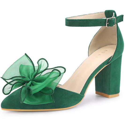 Women's Bow Heels Closed Toe Chunky Heel Pumps Sandals