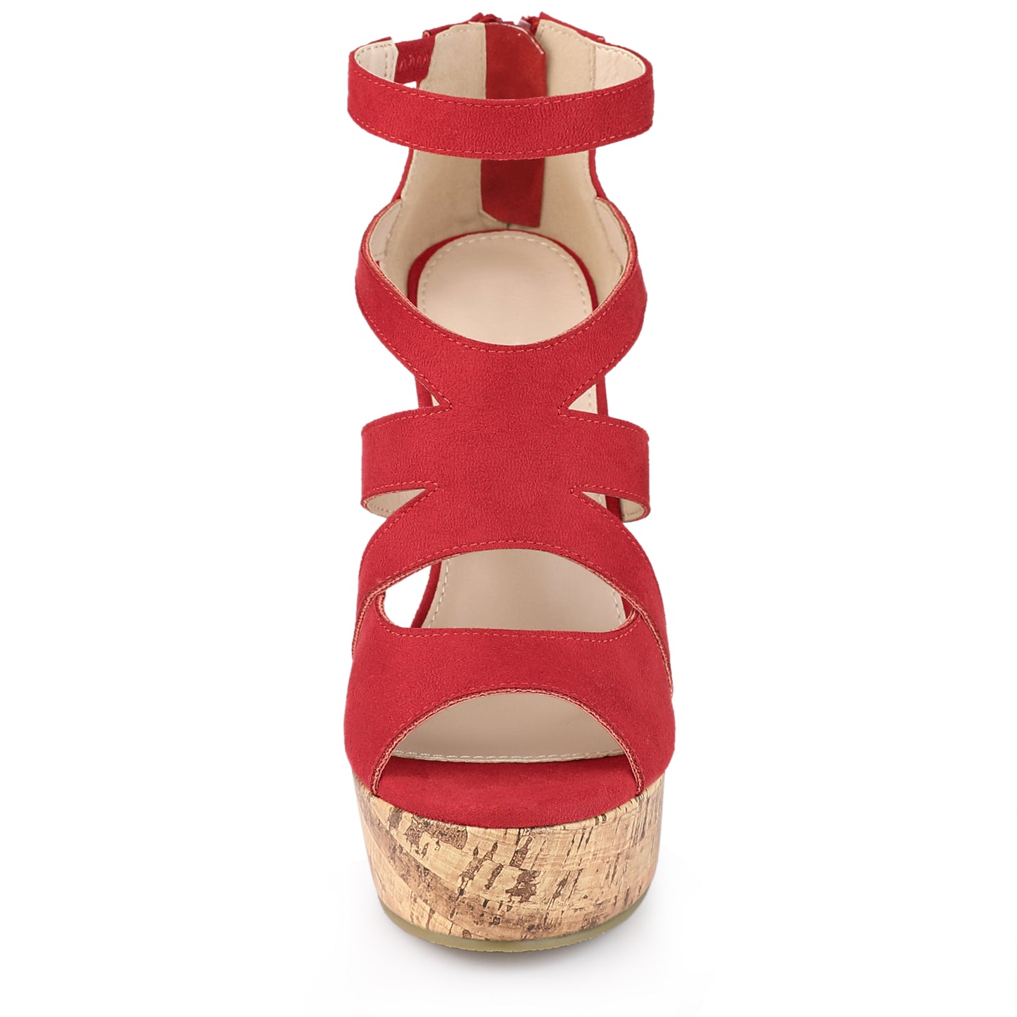 Sandalias de plataforma con punta abierta y tacón de cuña de corcho enrejado para mujer