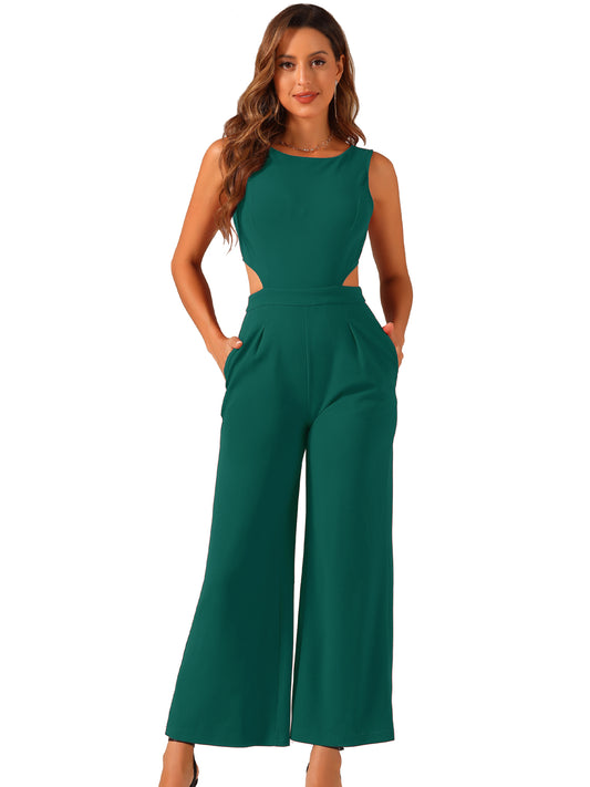 Women's Summer Jumpsuit Sleeveless Backless Cutout High Waist Wide Leg Jumpsuits