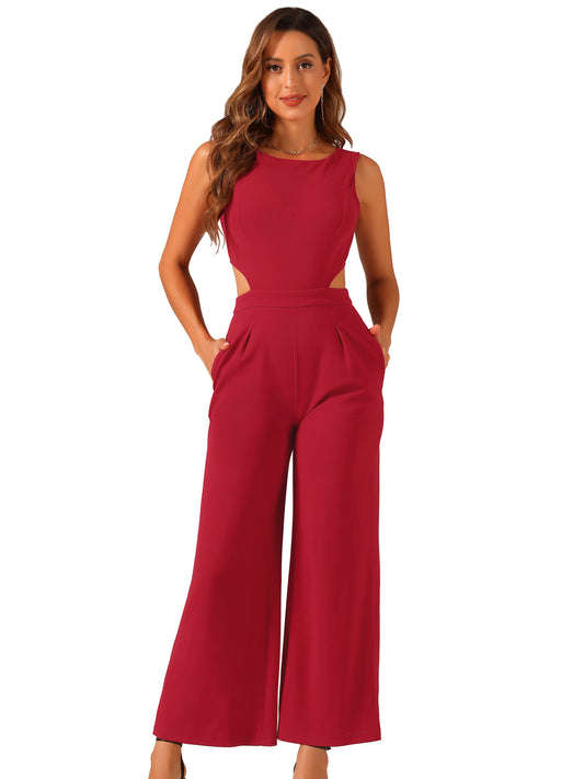 Women's Summer Jumpsuit Sleeveless Backless Cutout High Waist Wide Leg Jumpsuits