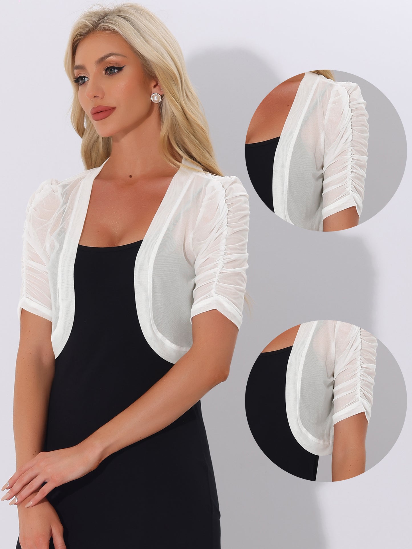 Women's Open Front Cropped Cardigan Bolero Casual Short Sleeve Mesh Sheer Shrug