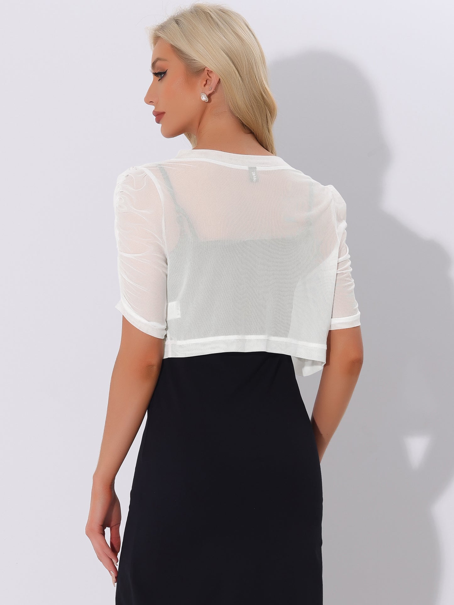 Women's Open Front Cropped Cardigan Bolero Casual Short Sleeve Mesh Sheer Shrug