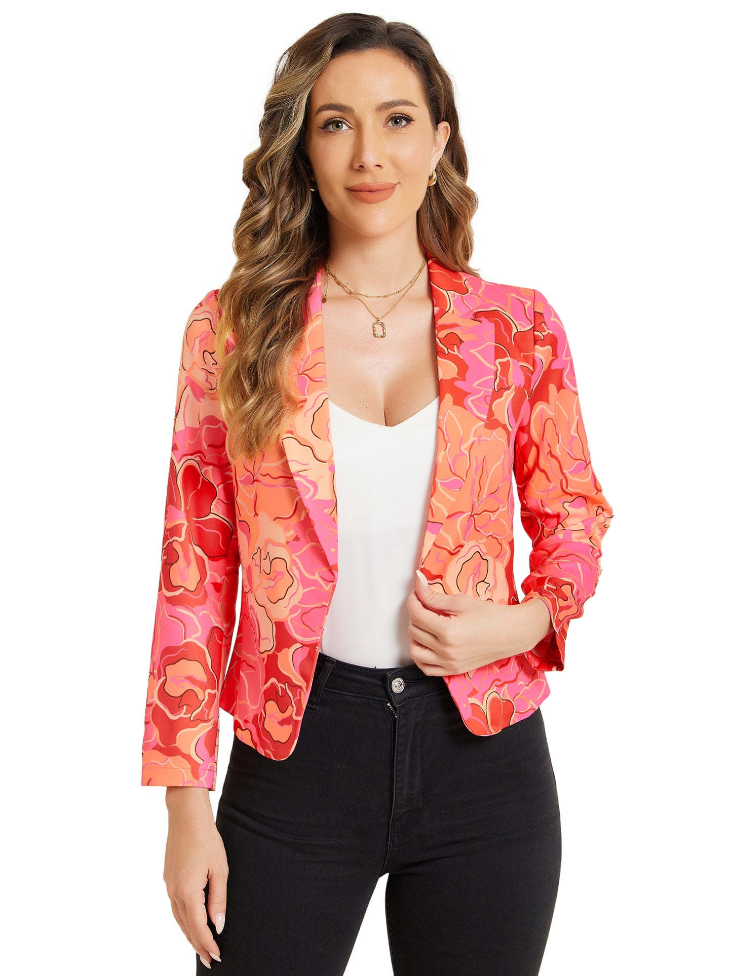 Women's Open Front Business Casual Lightweight Crop Blazer (Available in Plus Size)