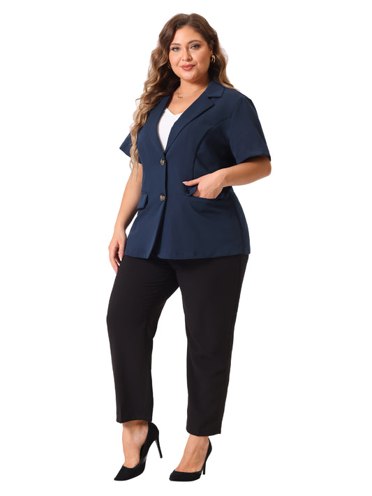 Women Plus Size Casual Blazers Short Sleeve Notched Lapel Button Work Office Blazer Suit Jacket