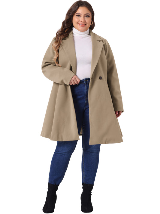 Women Plus Size Peacoat Elegant A Line Notched Lapel Double Breasted Long Coat