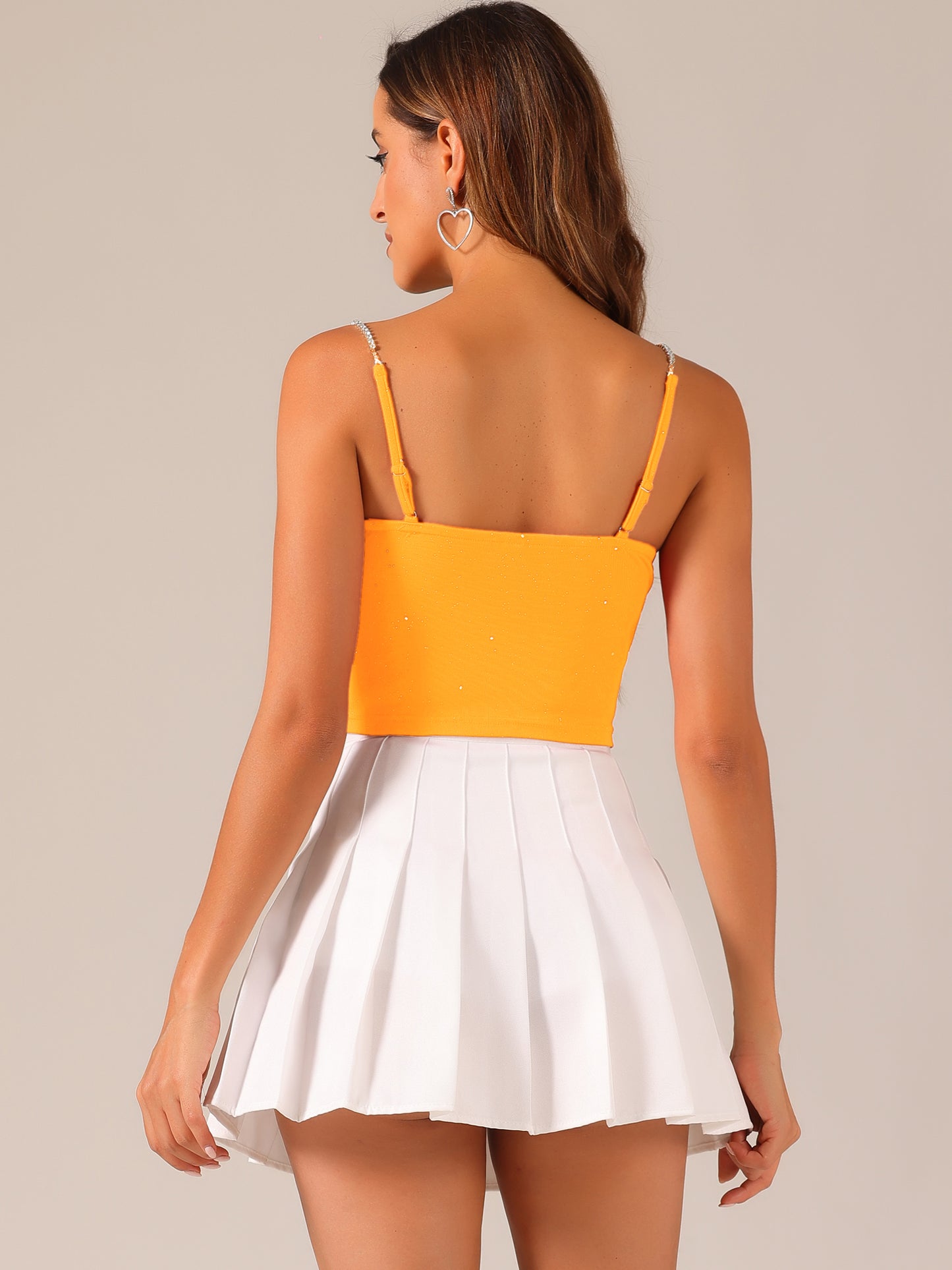 Women's Sexy Crop Top Sparkly Rhinestones Sleeveless Cut Out Spaghetti Straps Cocktail Party Tank Top