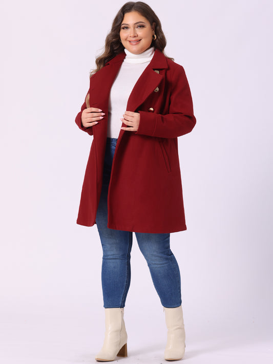 Women's Plus Size Coat A-Line Peter Pan Collar Double Breasted Fall Winter Peacoat