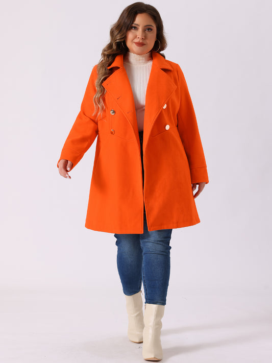 Women's Plus Size Coat A-Line Peter Pan Collar Double Breasted Fall Winter Peacoat