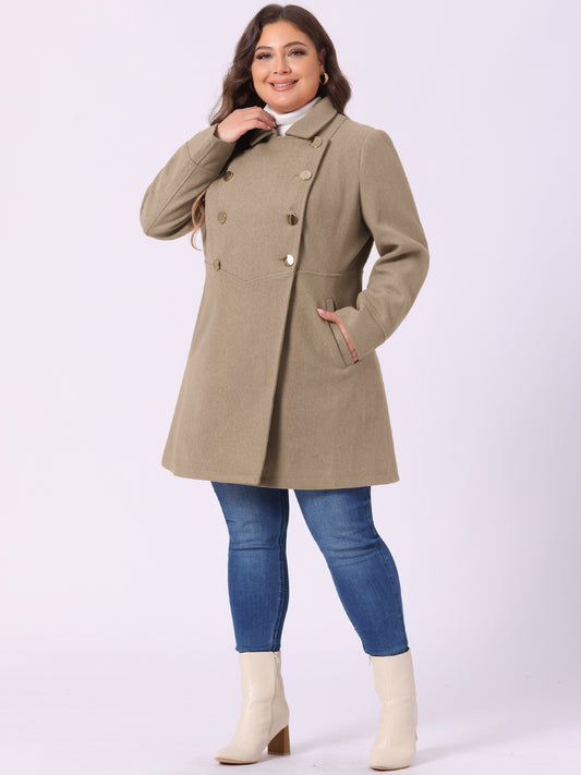 Women's Plus Size Coat A-Line Peter Pan Collar Double Breasted Fall Winter Peacoat