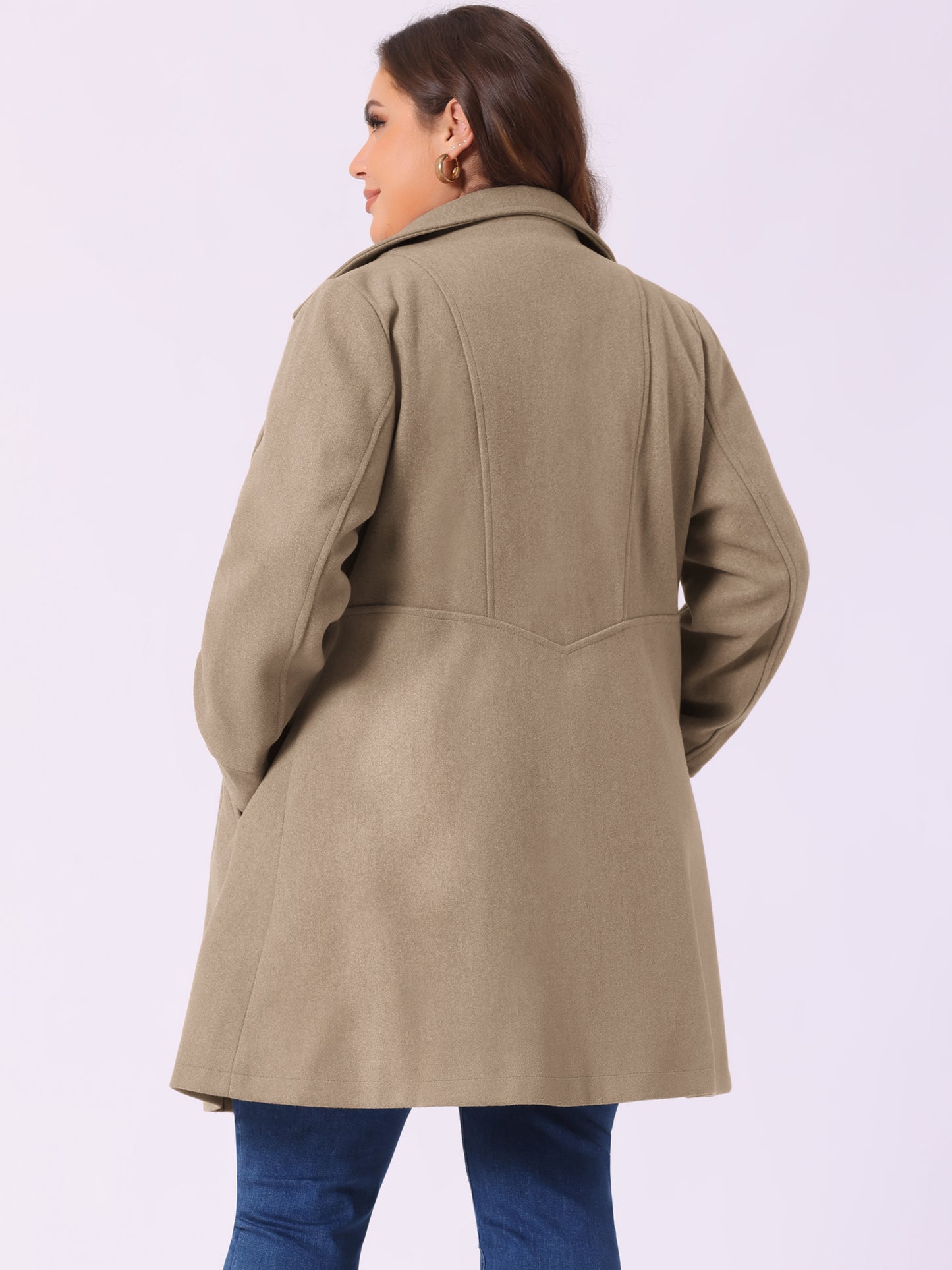 Women's Plus Size Coat A-Line Peter Pan Collar Double Breasted Fall Winter Peacoat