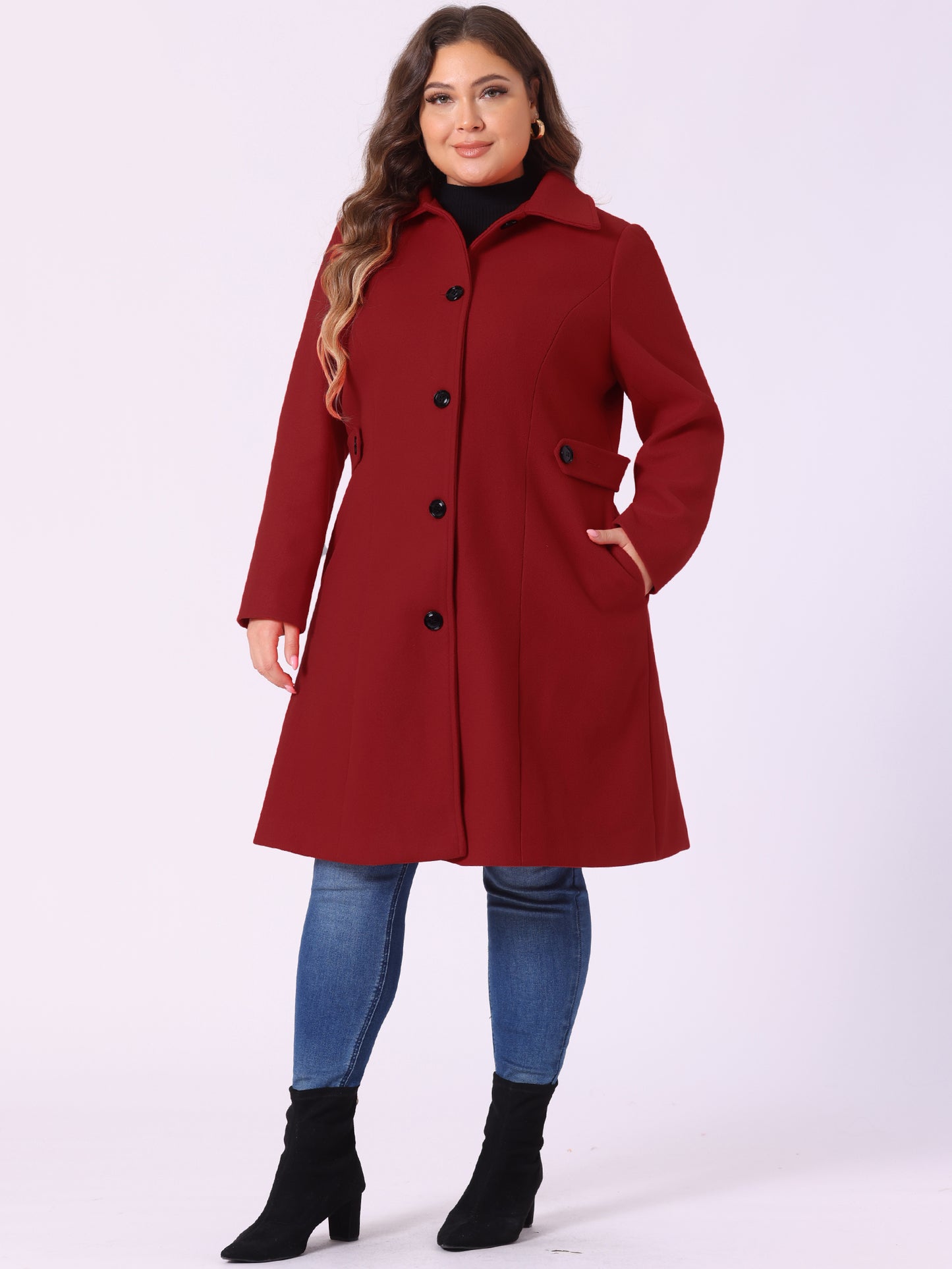 Women's Plus Size Coat Single Breasted Belted Winter Long Coat