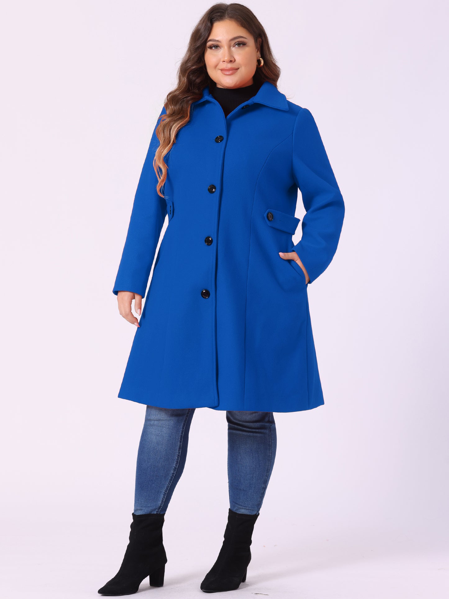 Women's Plus Size Coat Single Breasted Belted Winter Long Coat