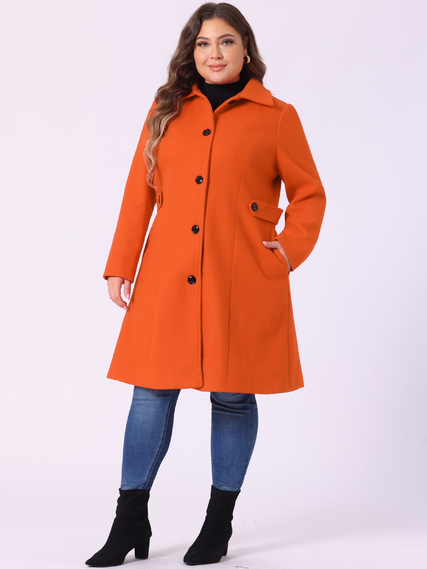 Women's Plus Size Coat Single Breasted Belted Winter Long Coat