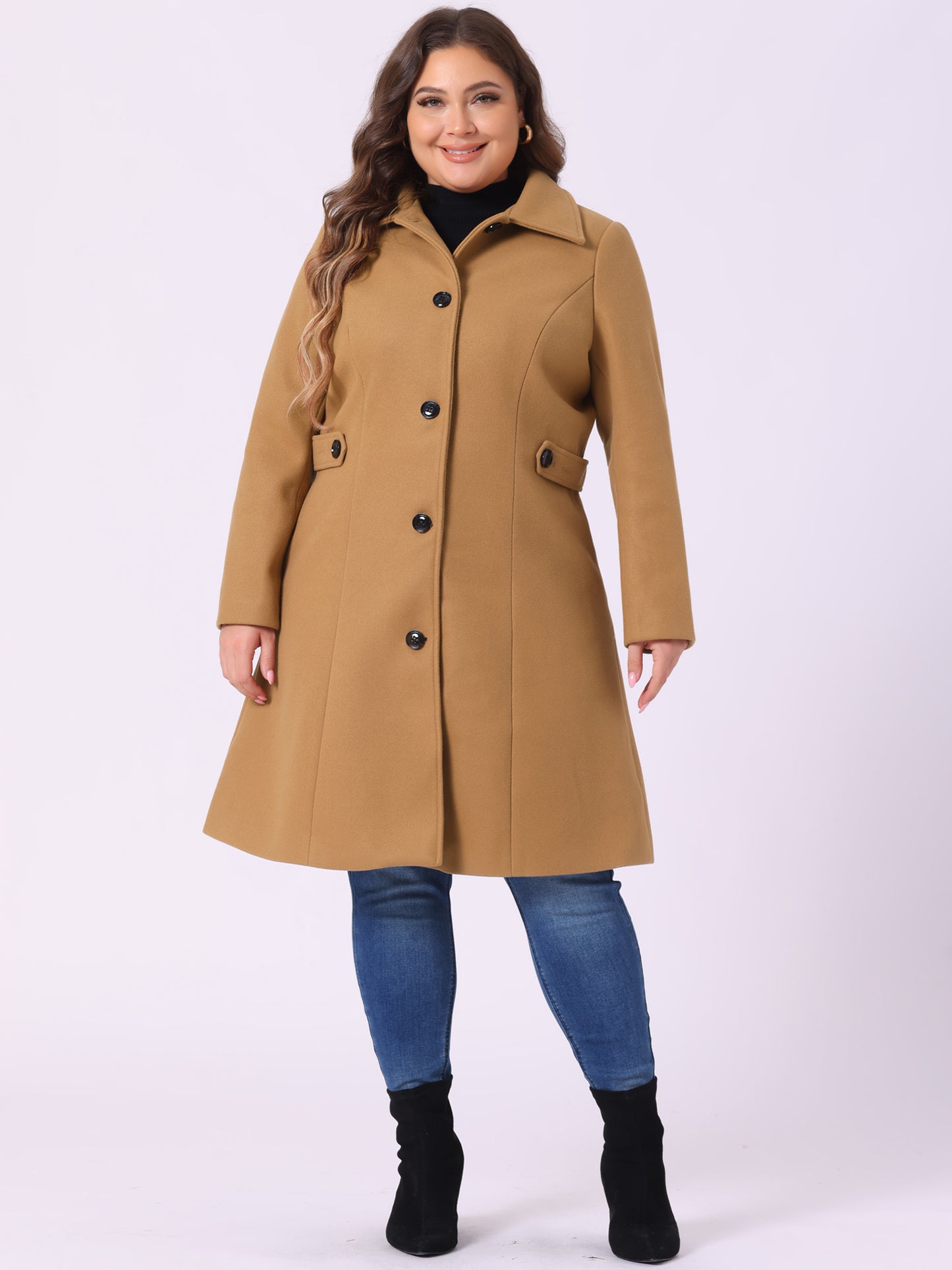 Women's Plus Size Coat Single Breasted Belted Winter Long Coat
