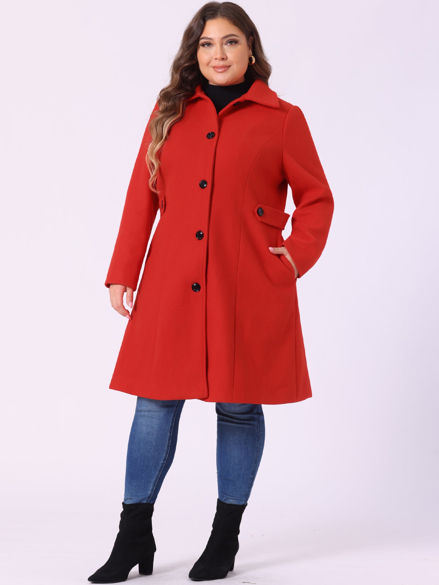 Women's Plus Size Coat Single Breasted Belted Winter Long Coat