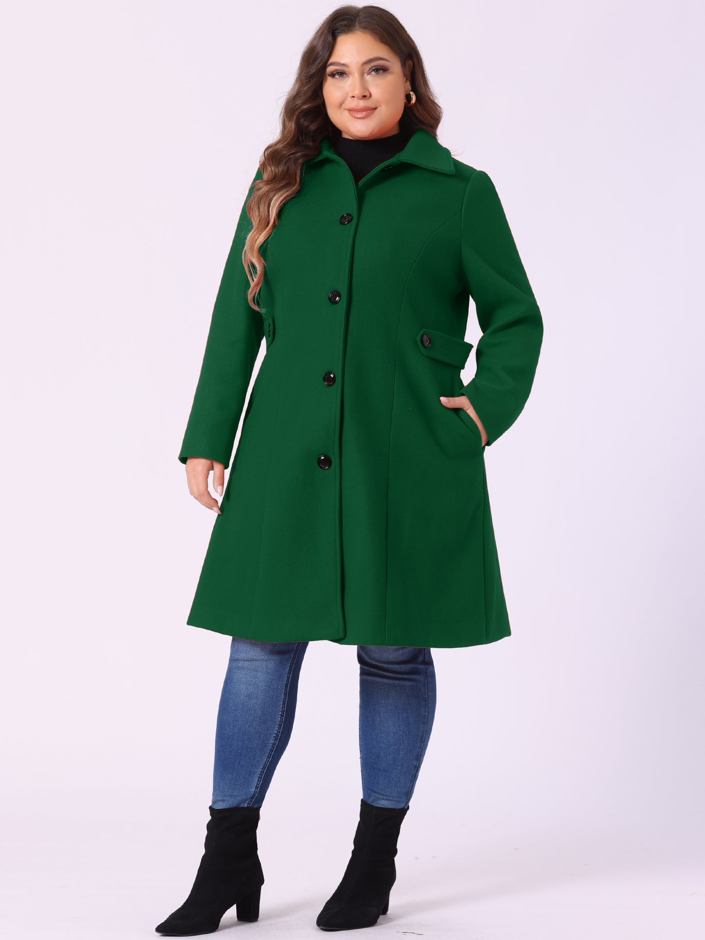 Women's Plus Size Coat Single Breasted Belted Winter Long Coat