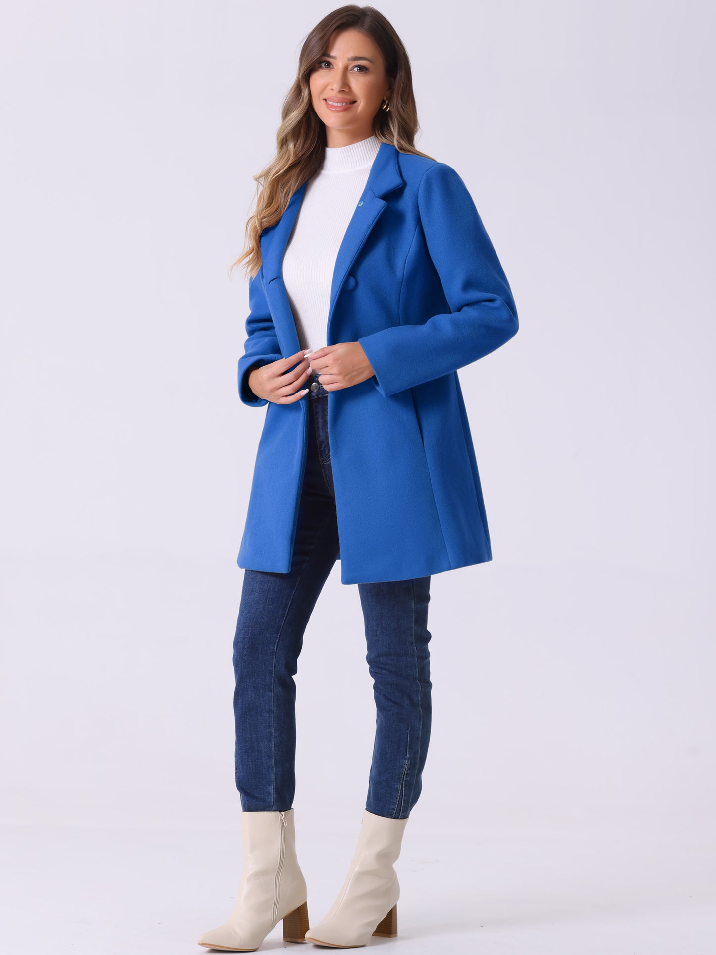 Women's Winter Overcoat Mid-Long Stand Collar Single Breasted Coat Outerwear, Light Colors