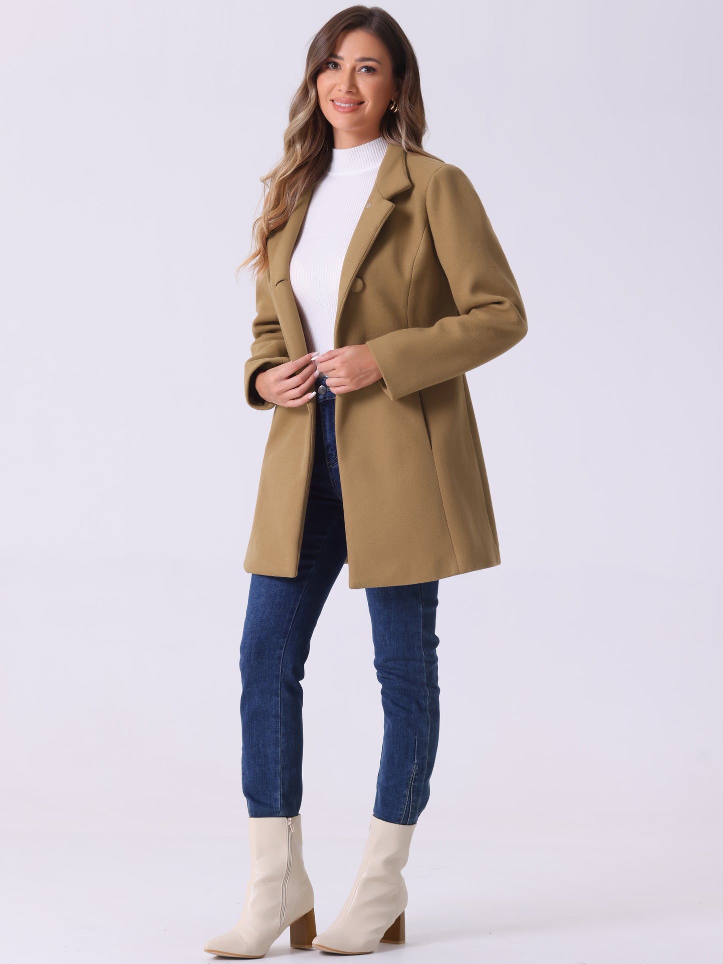Women's Winter Overcoat Mid-Long Stand Collar Single Breasted Coat Outerwear, Deep Colors