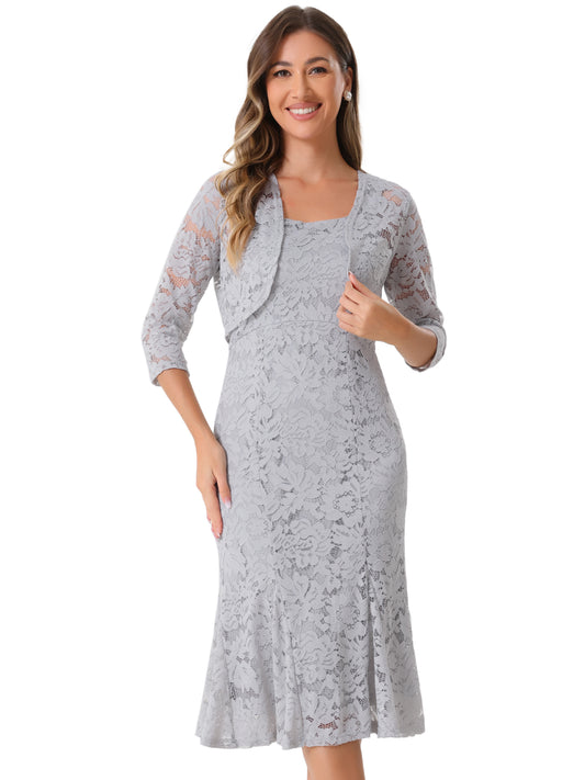 Women's 2 Pieces Wedding Guest Sleeveless Evening Lace Dress