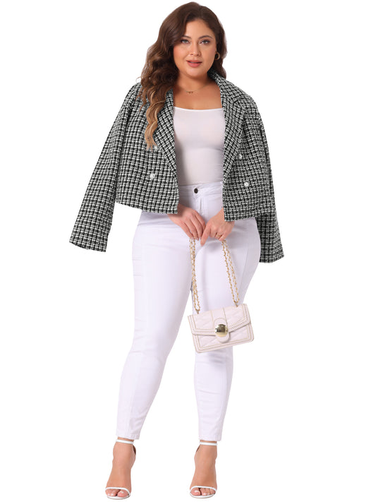Chaqueta blazer de tweed de talla grande para mujer, con solapa con muescas, informal, elegante, de negocios, para primavera