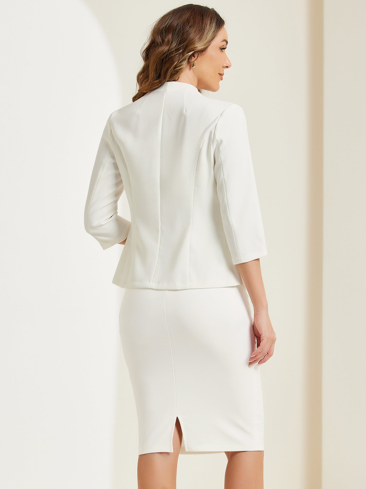 Women's 2 Piece Business Skirt Suit Set Office Work Collarless Blazer Pencil Skirt