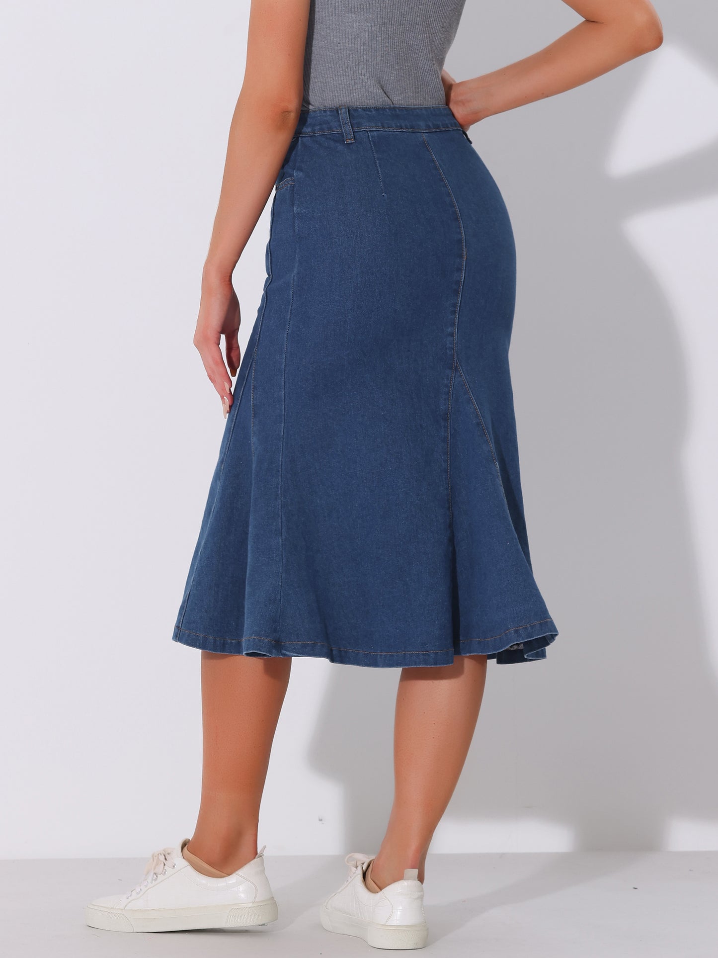 Women's Casual Denim Skirt High Waisted A-Line Flared Midi Skirts