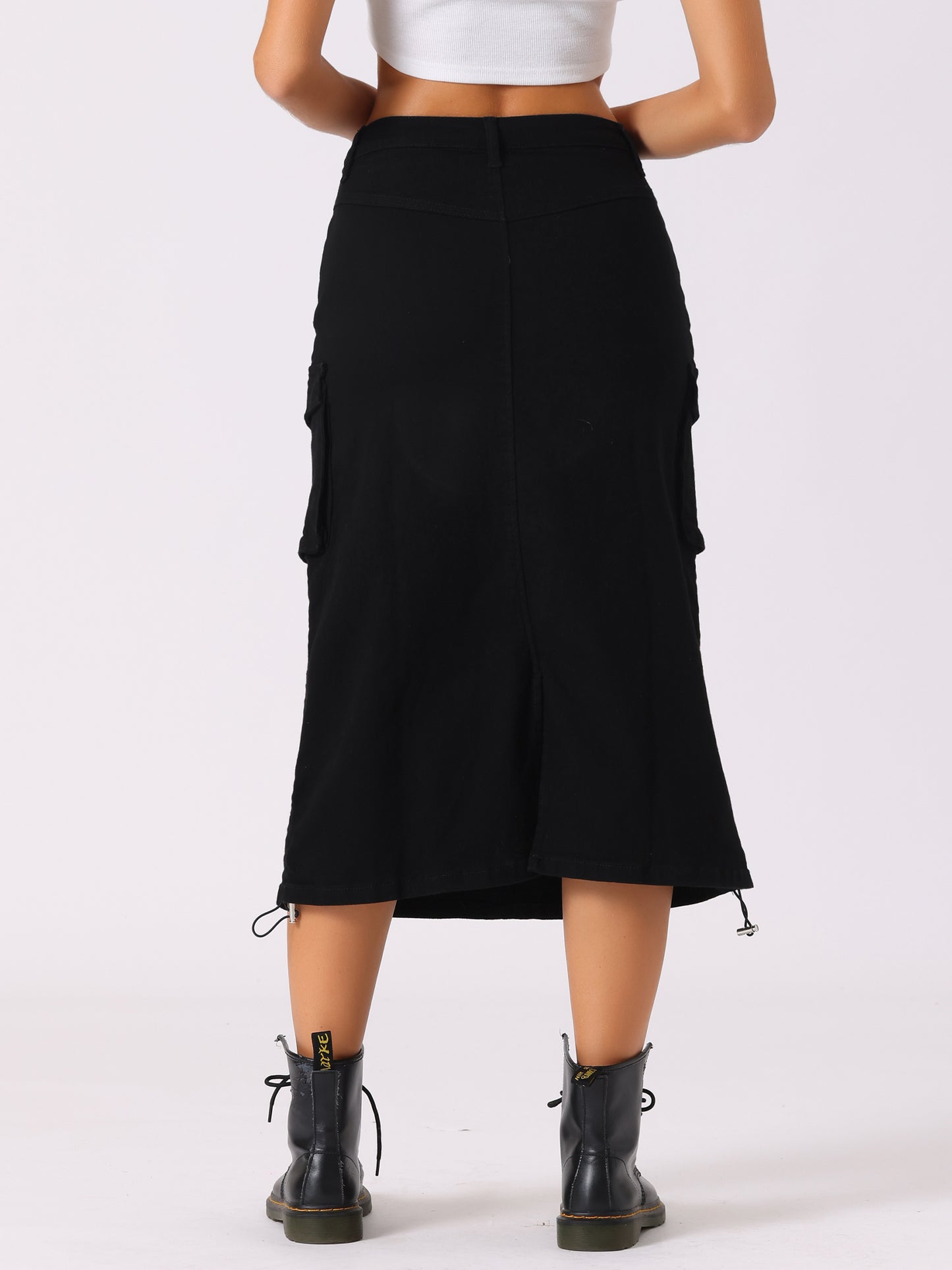Women's Adjustable A-Line Midi Long Cargo Denim Skirt
