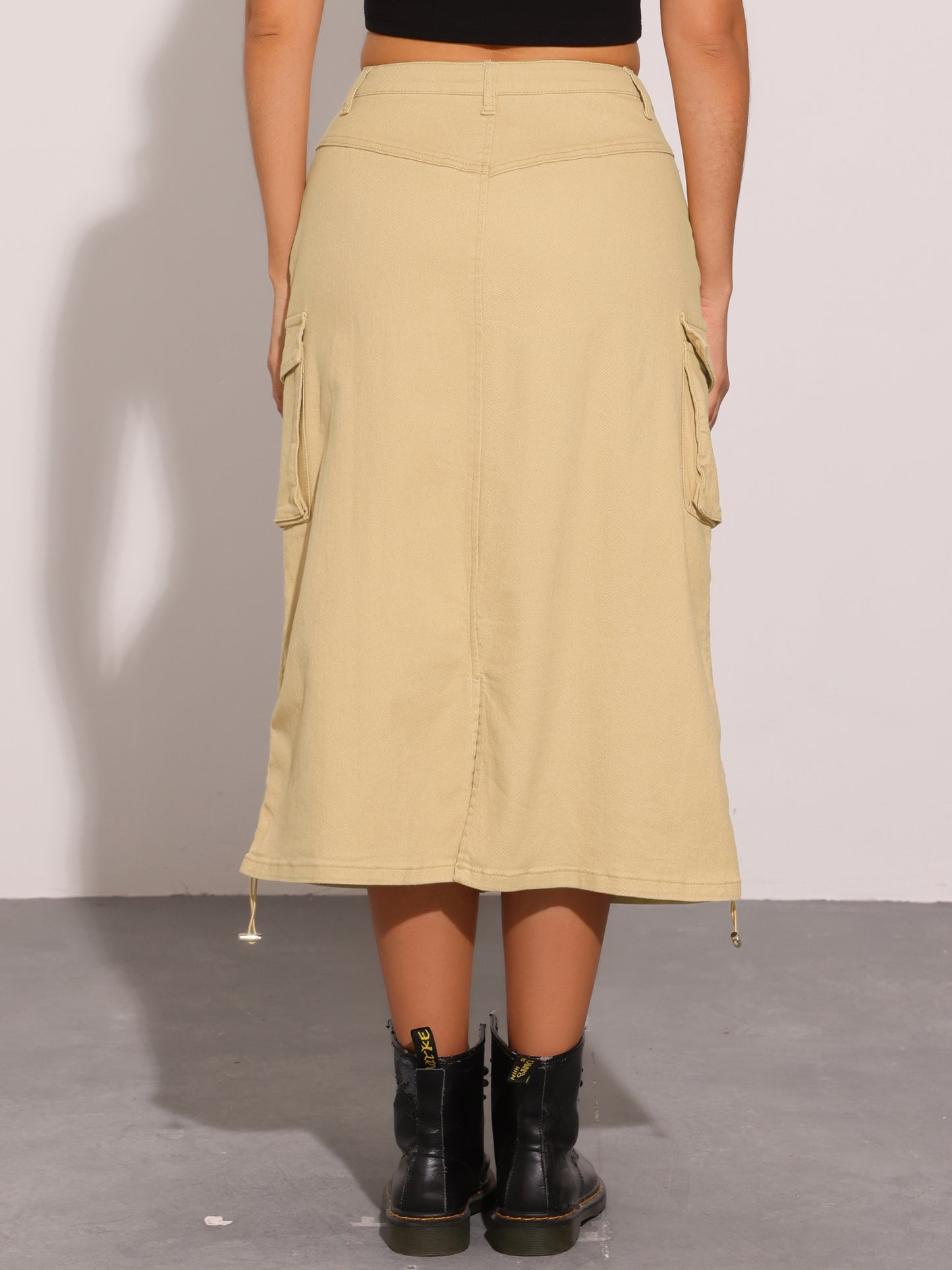 Women's Adjustable A-Line Midi Long Cargo Denim Skirt