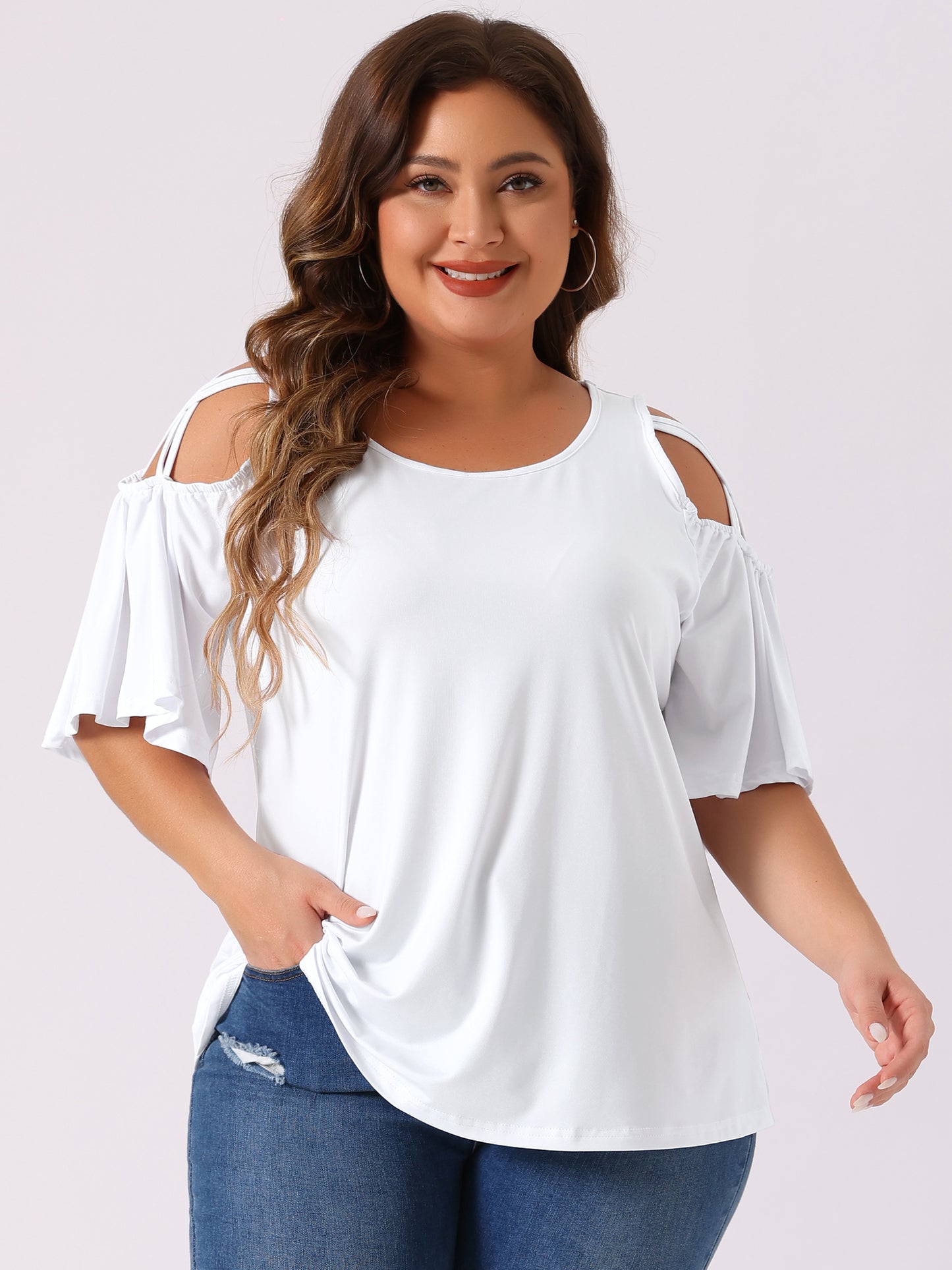 Women's Plus Size Cold Shoulder Bell Sleeve Summer Top