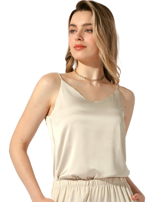 Women's Silky Satin Tank Top V Neck Camisole Spaghetti Strap Top Summer Cami