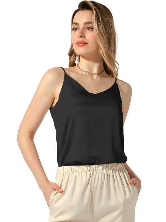 Women's Silky Satin Tank Top V Neck Camisole Spaghetti Strap Top Summer Cami