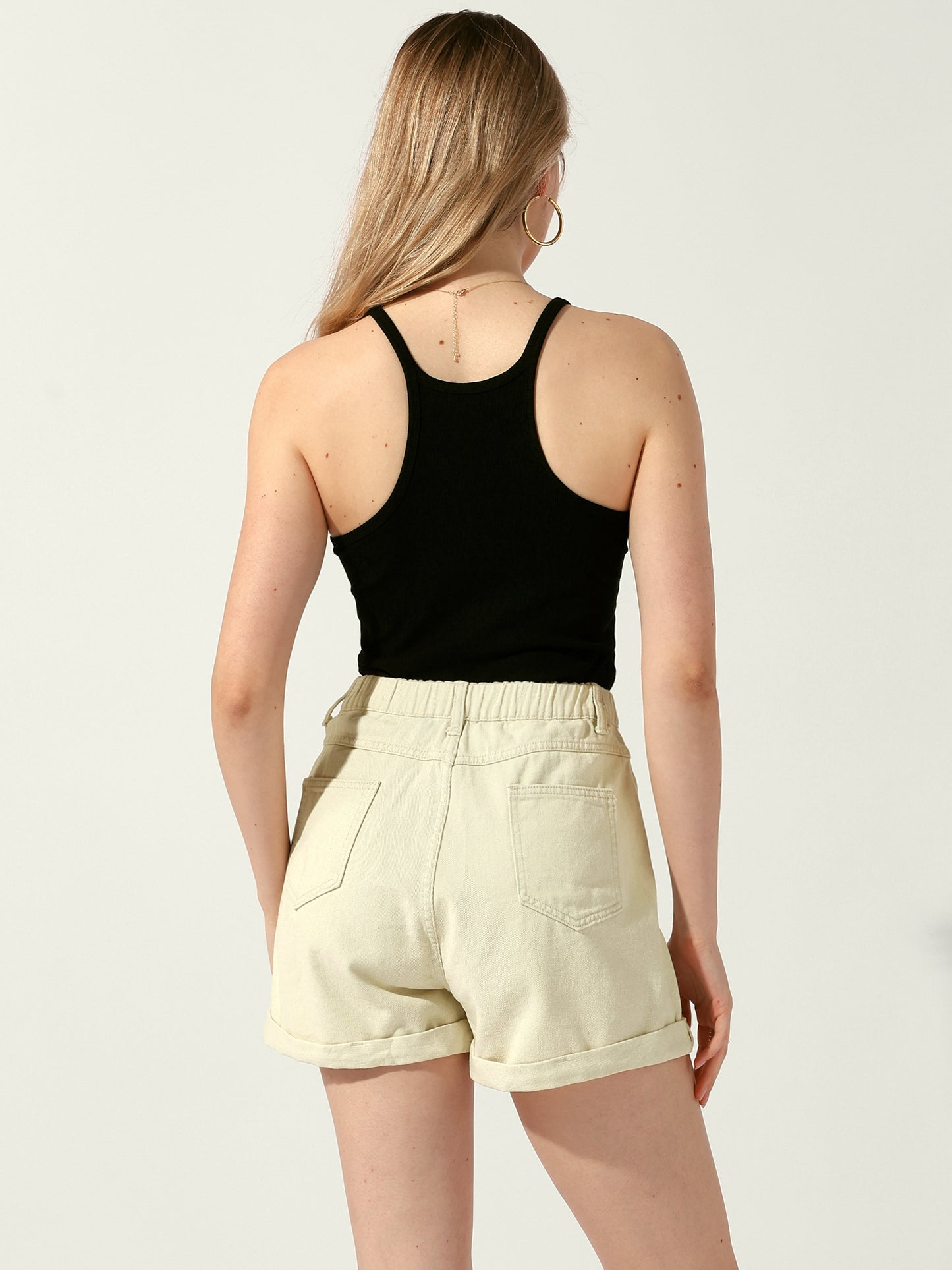 Women's High Waist Shorts with Pockets Elastic Waist Casual Summer Denim Shorts