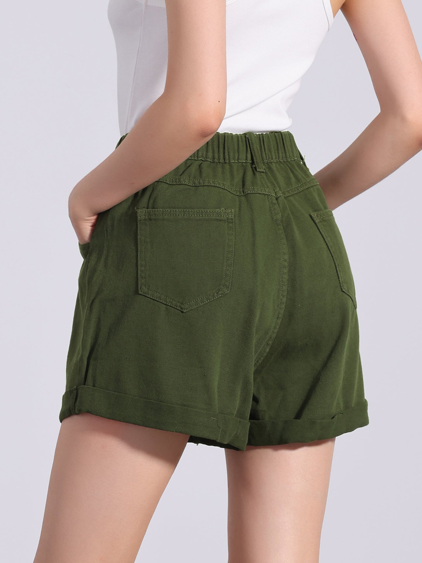 Women's High Waist Shorts with Pockets Elastic Waist Casual Summer Denim Shorts