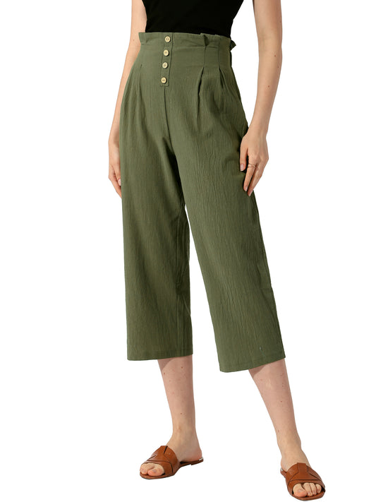 Pantalones de lino y algodón para mujer, cintura elástica, ligeros, con botones, informales