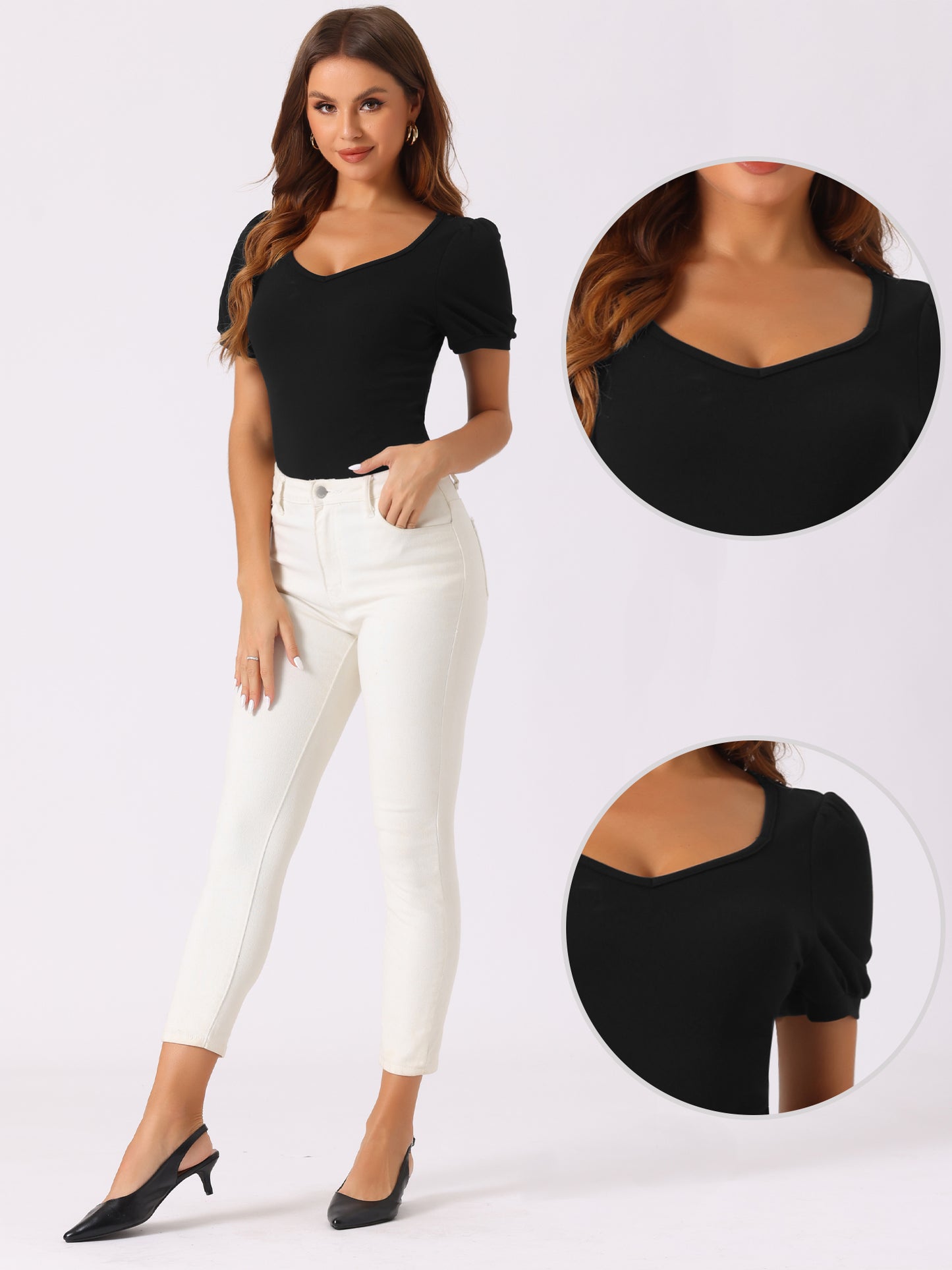 Women's Sweetheart Neck Top Short Sleeve Bodysuit