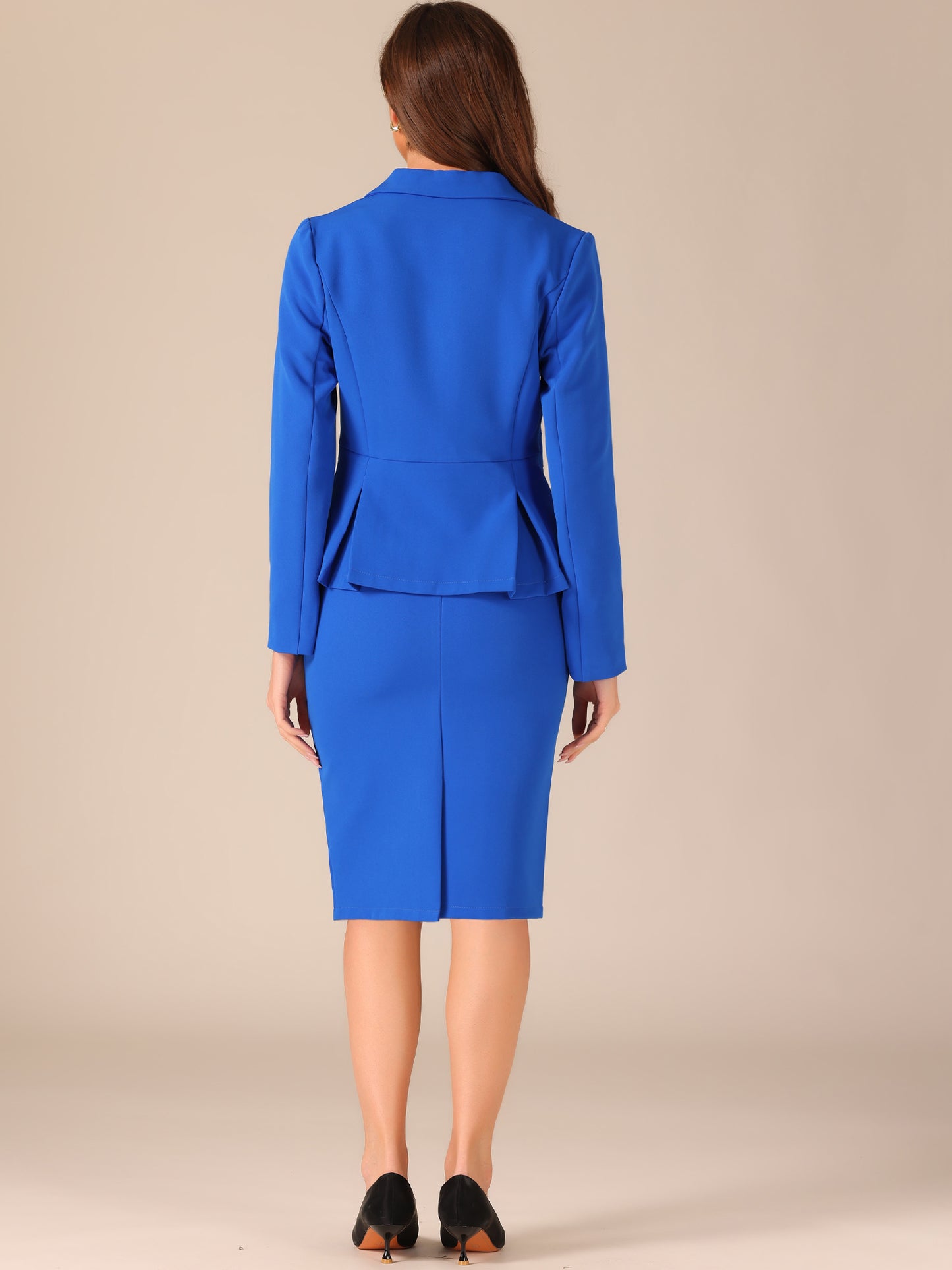 Women's 2 Piece Skirt Suit Set Formal Notched Lapel Peplum Blazer Pencil Skirt (Available in Plus Size)