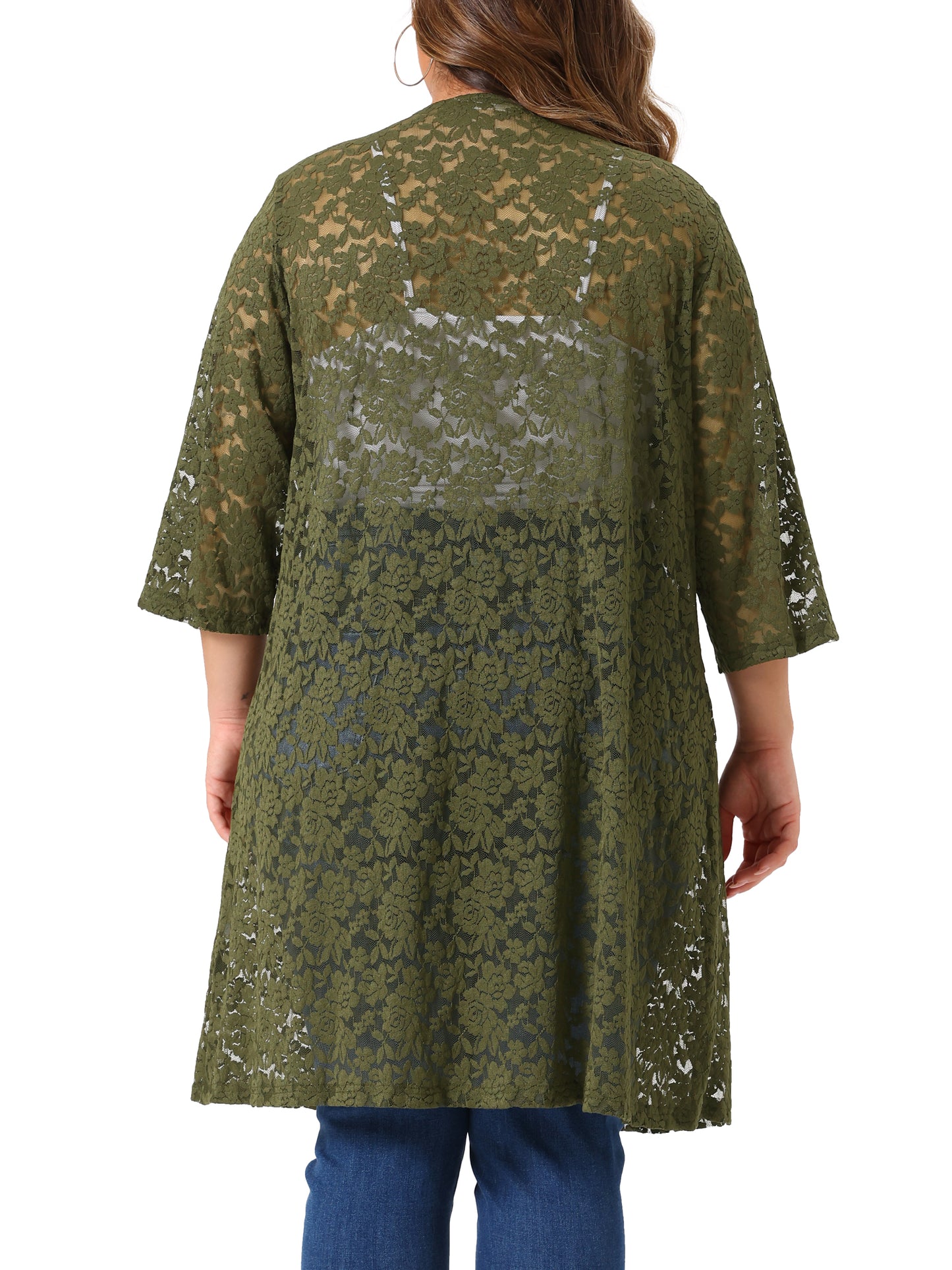 Women Plus Size Cardigans Lace Lightweight Crochet 3/4 Sleeve Cover Up Jacket