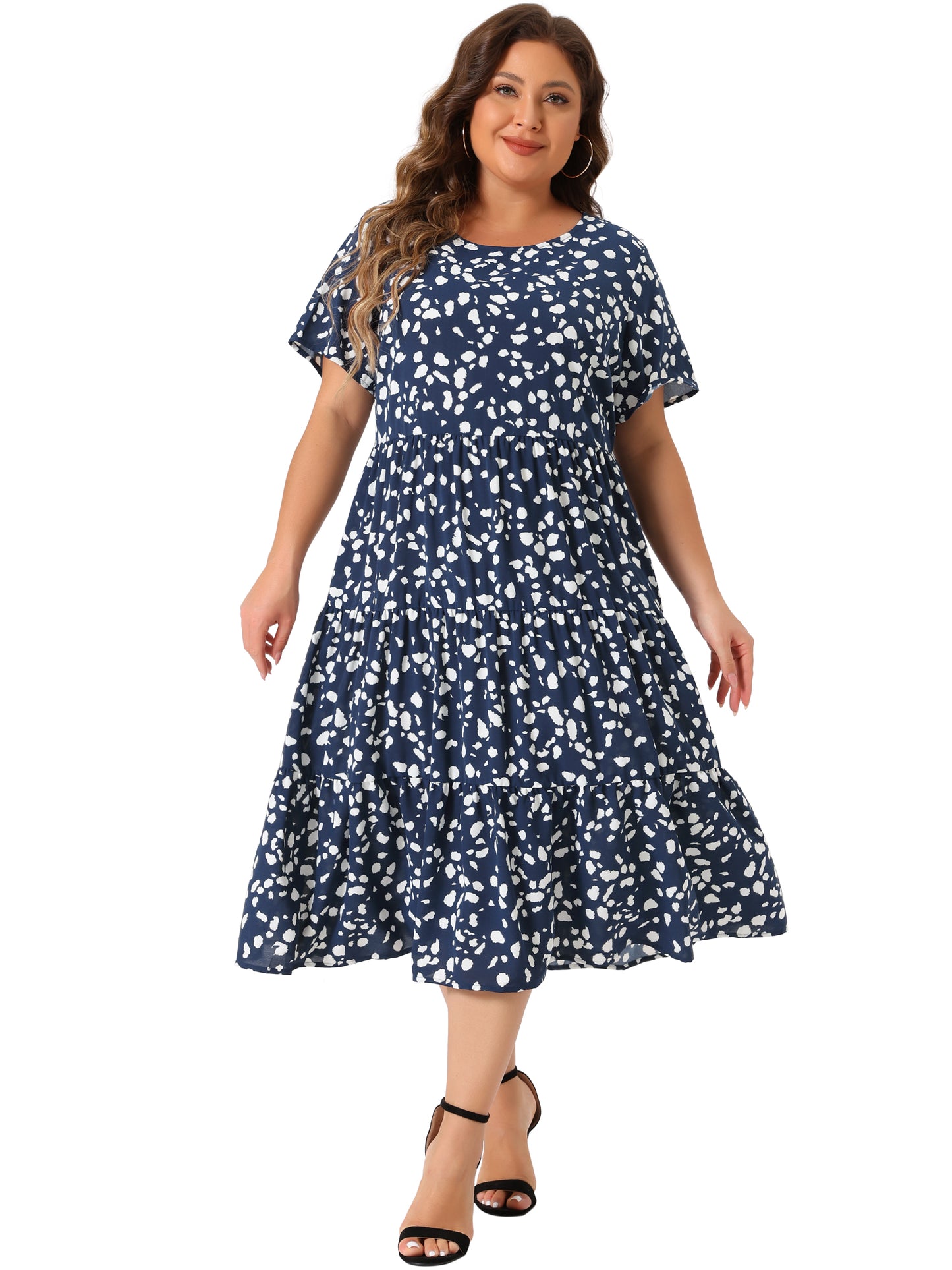 Women's Plus Size Polka Dots Dress Short Sleeve Midi Layered Dresses